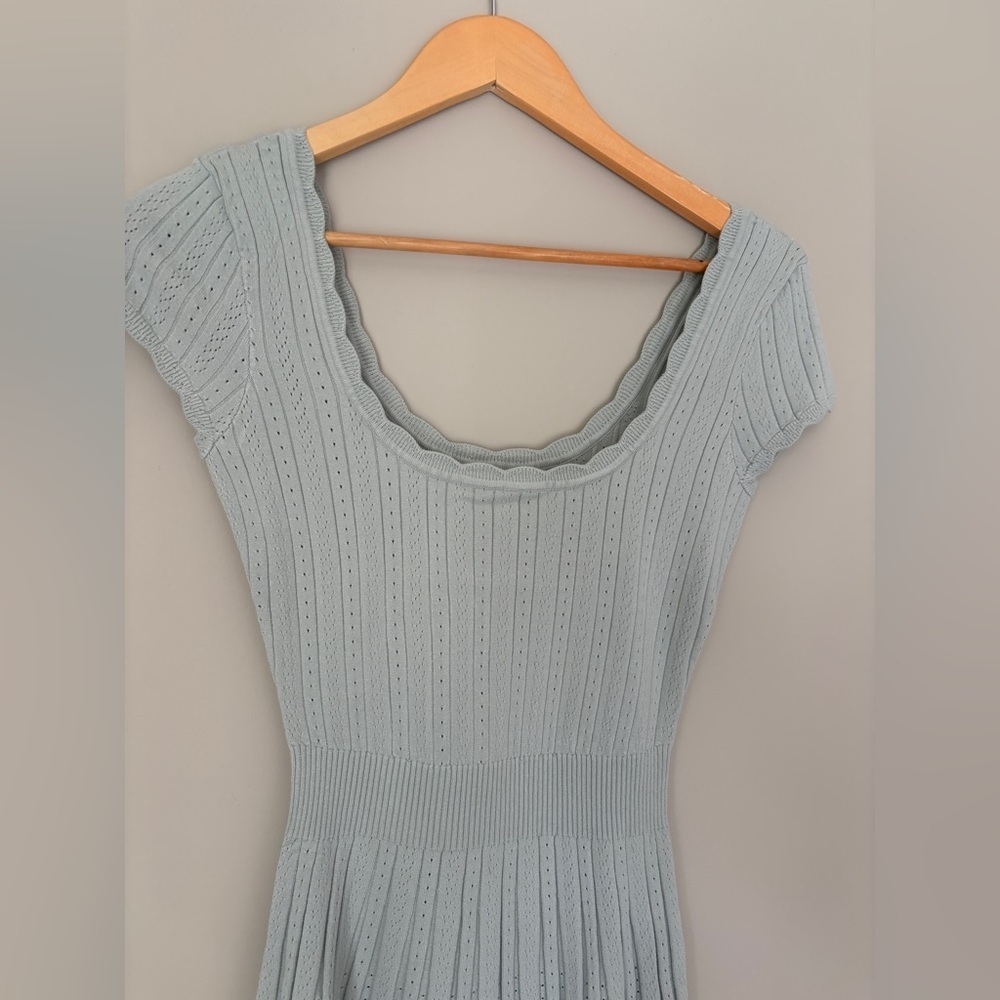 NWT LoveShackFancy Evaluna Stretch Pointelle Mini Dress Eau De Nil | size S - Picture 8 of 12